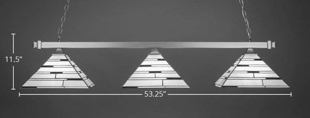 Square 3-Light Bar with Square Fitters, Brushed Nickel/Pearl Ebony Art