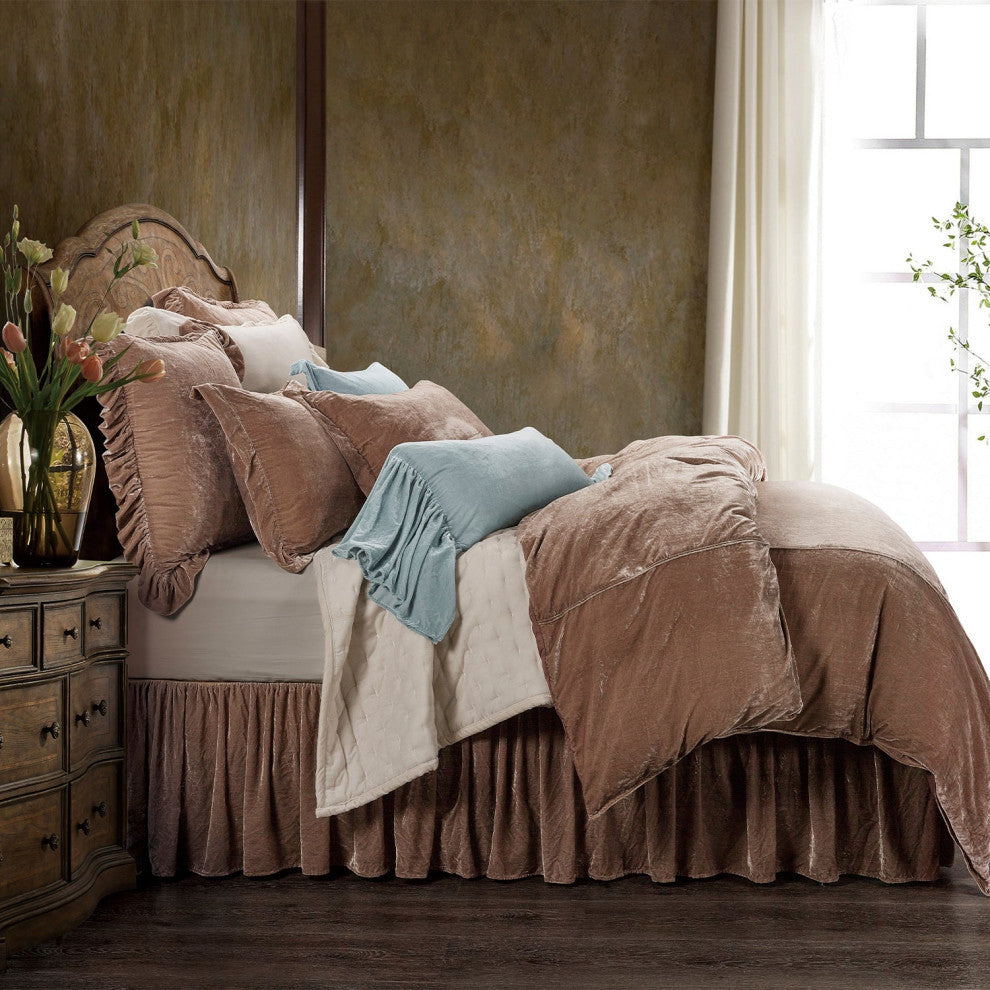 Stella Faux Silk Velvet Duvet Cover Set, 3PC, Dusty Rose, King