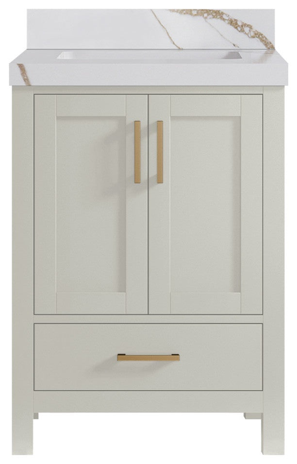 Malibu 24" Single Sink Bath Vanity in Fine Grain 2" Calacatta Gold