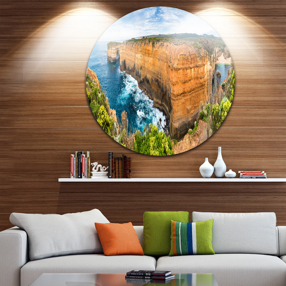 Rocks And Vegetation Of Victoria Beach, Seascape Round Artwork, 23"