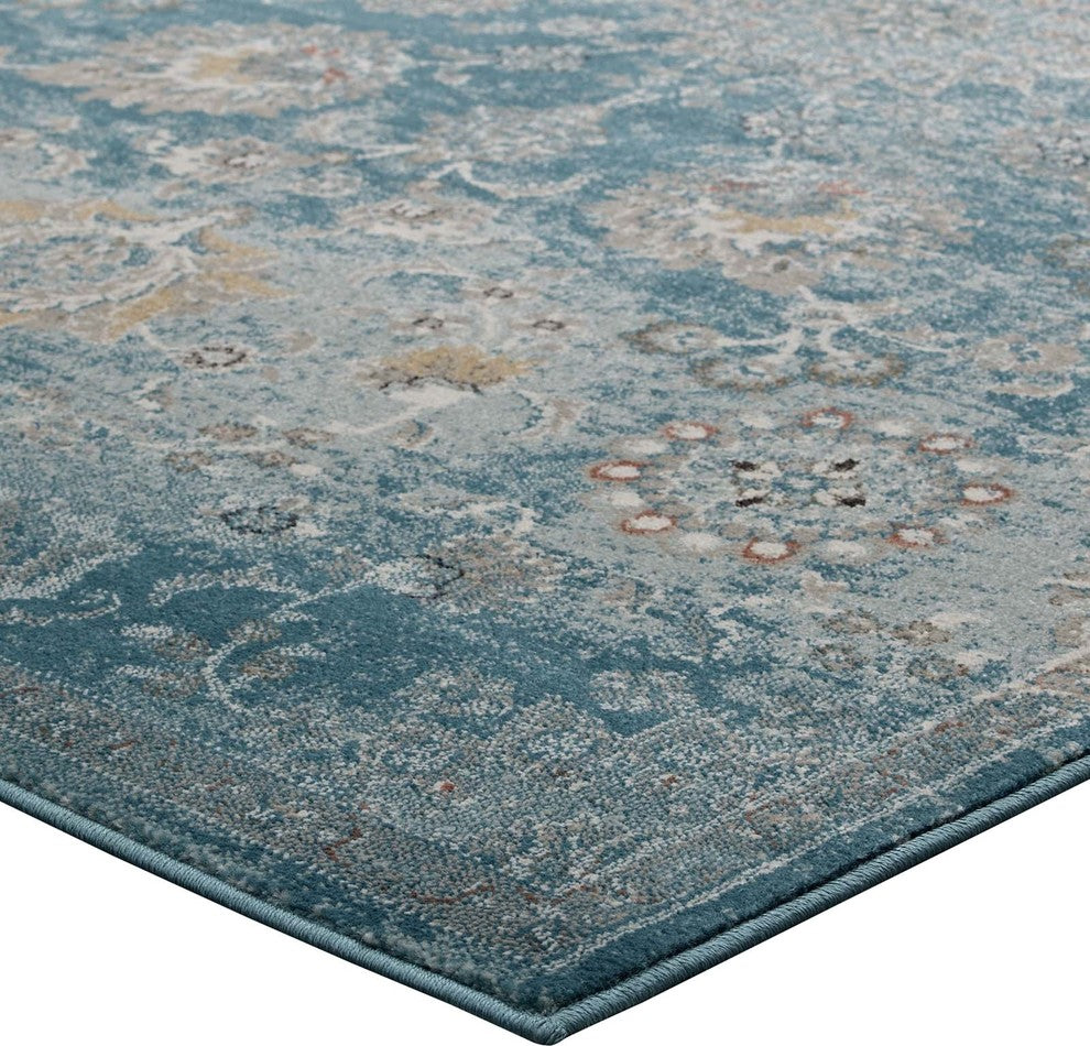 Modway Cynara Distressed Floral Persian Medallion 8'x10' Area Rug, Silver Blue