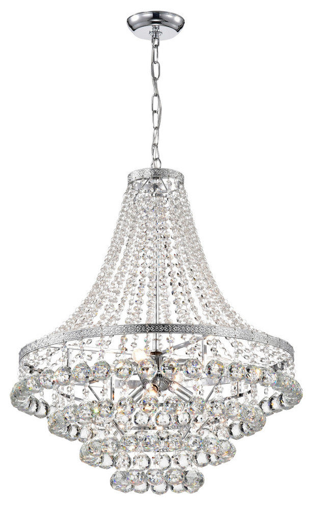 7-Light Chrome and Crystal Empire 4 Tier Chandelier Glam Lighting
