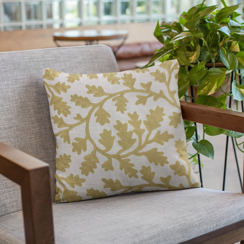 Plutus Yellow Vine Floral Luxury Throw Pillow, 16"x16"