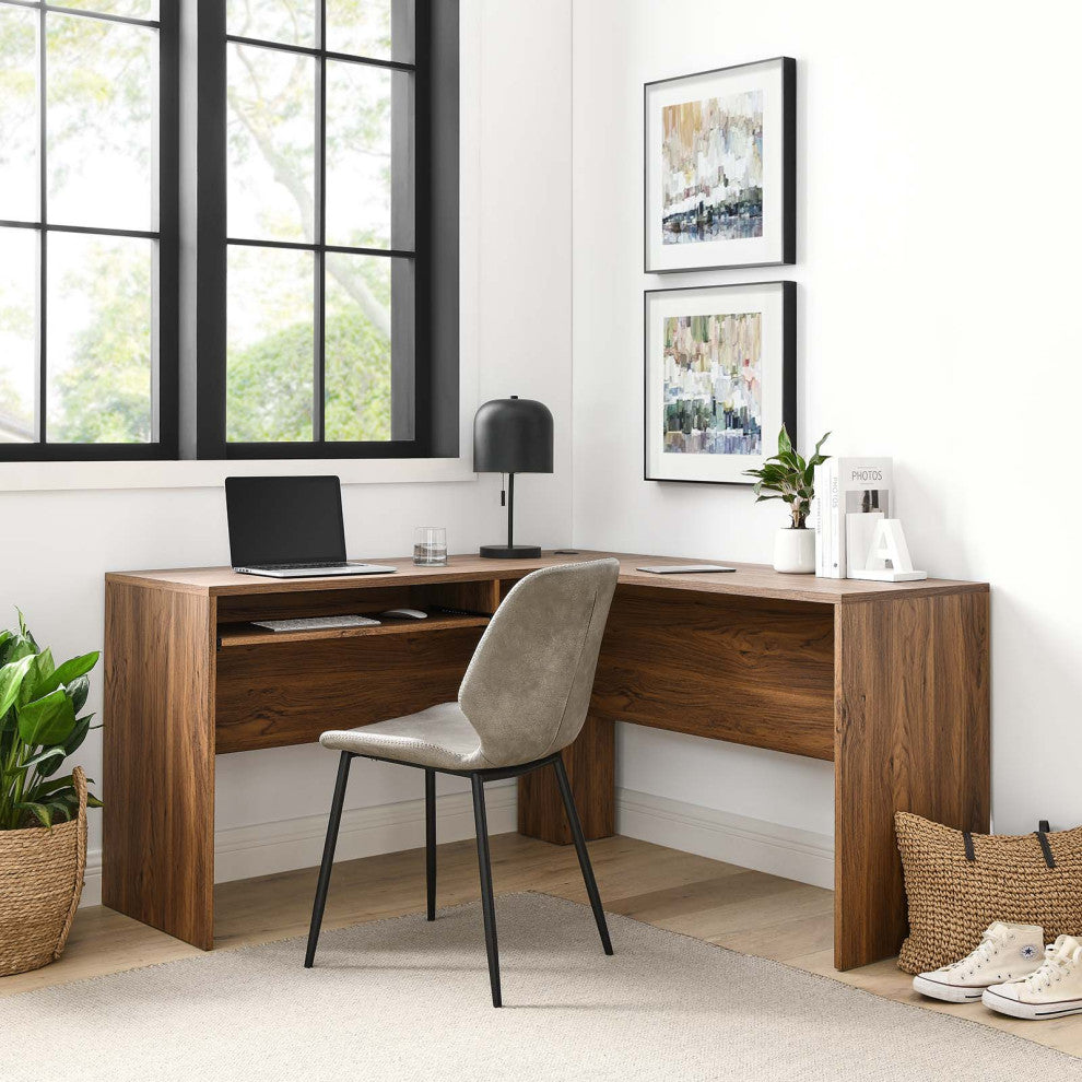 Venture L-Shaped Wood Office Desk, Walnut