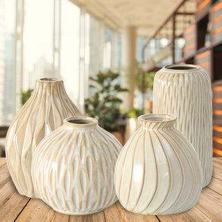 4 Piece Beige Vase Set, 7.5 Inches