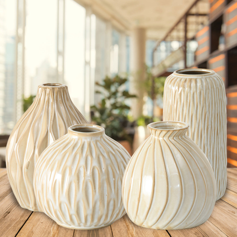 4 Piece Beige Vase Set, 7.5 Inches