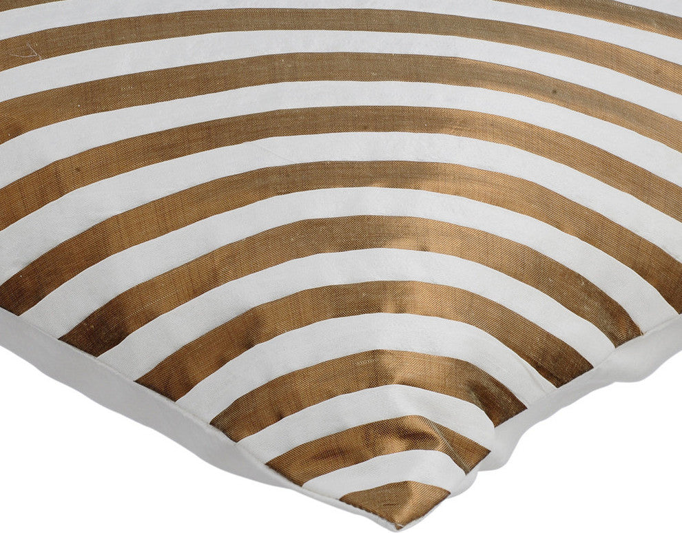 Ivory Decorative Pillow Covers 12"x12" Silk, Unfolding Ivory Antique Gold