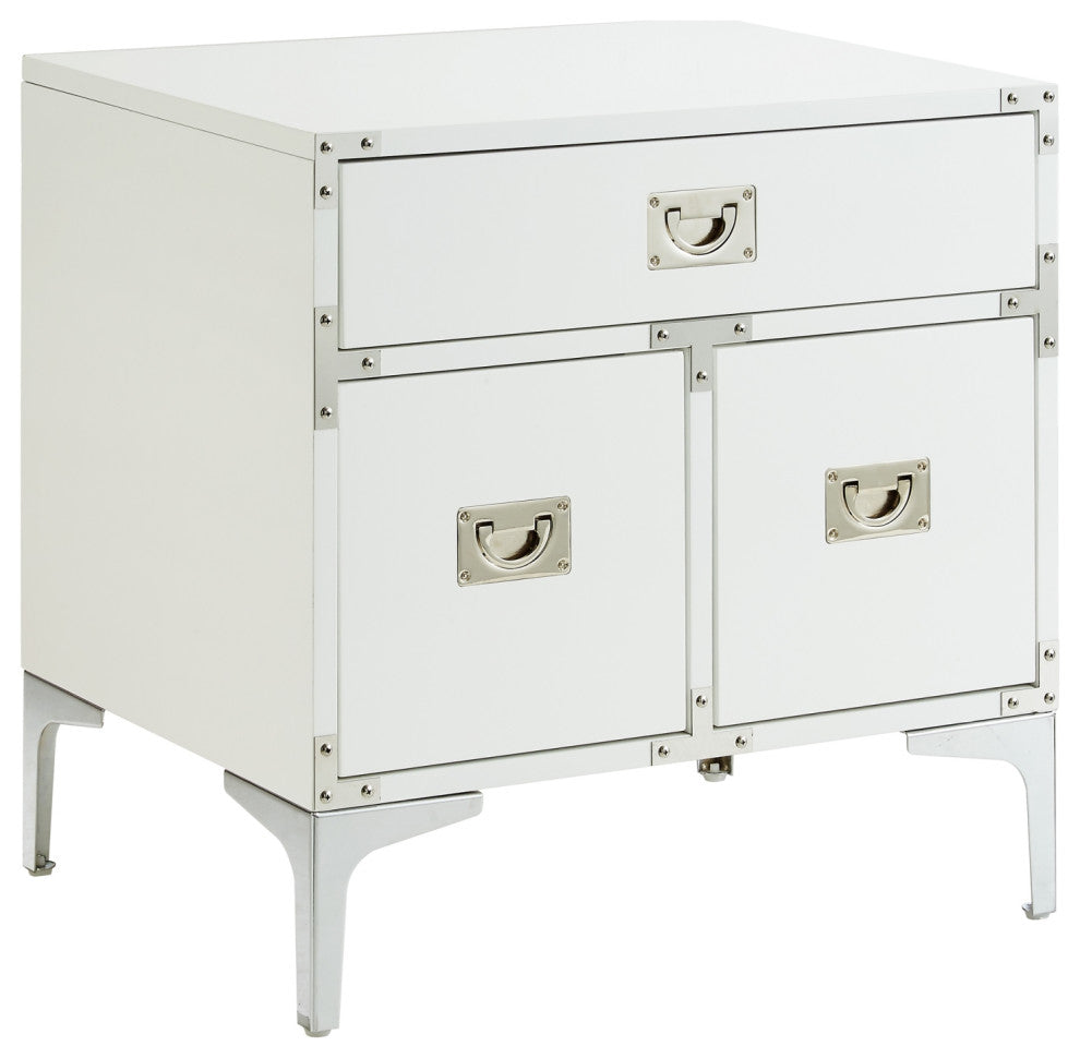 Monica Modern Lacquer Finish Chrome Metal Leg Side Table, White