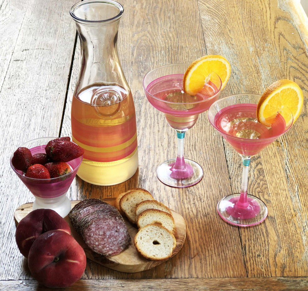 Retro Stripe Pink Margarita Glasses, Set of 2