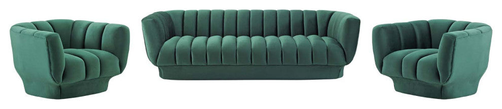 Tufted Armchair and Sofa Set, Velvet, Green, Modern, Living Lounge Hospitality