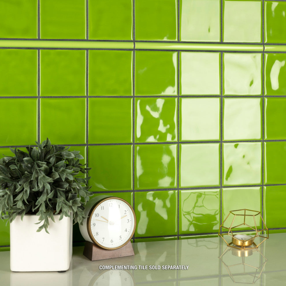 Twist Square Ceramic Mosaic Tile, Green Kiwi