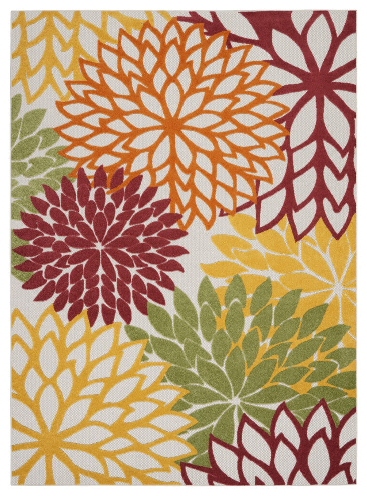 8' X 11' Red Multi Colored Floral Indoor Outdoor Area Rug