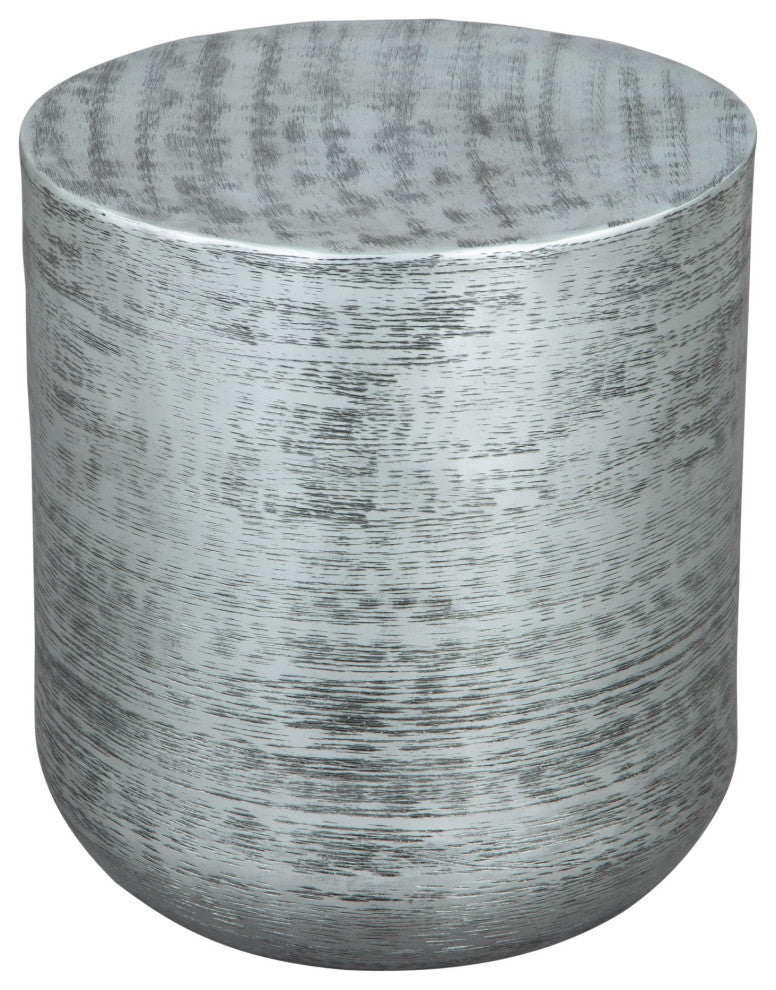 Sofa Side Table, Round, Aluminum, Metal, Antique Silver, Rustic Industrial
