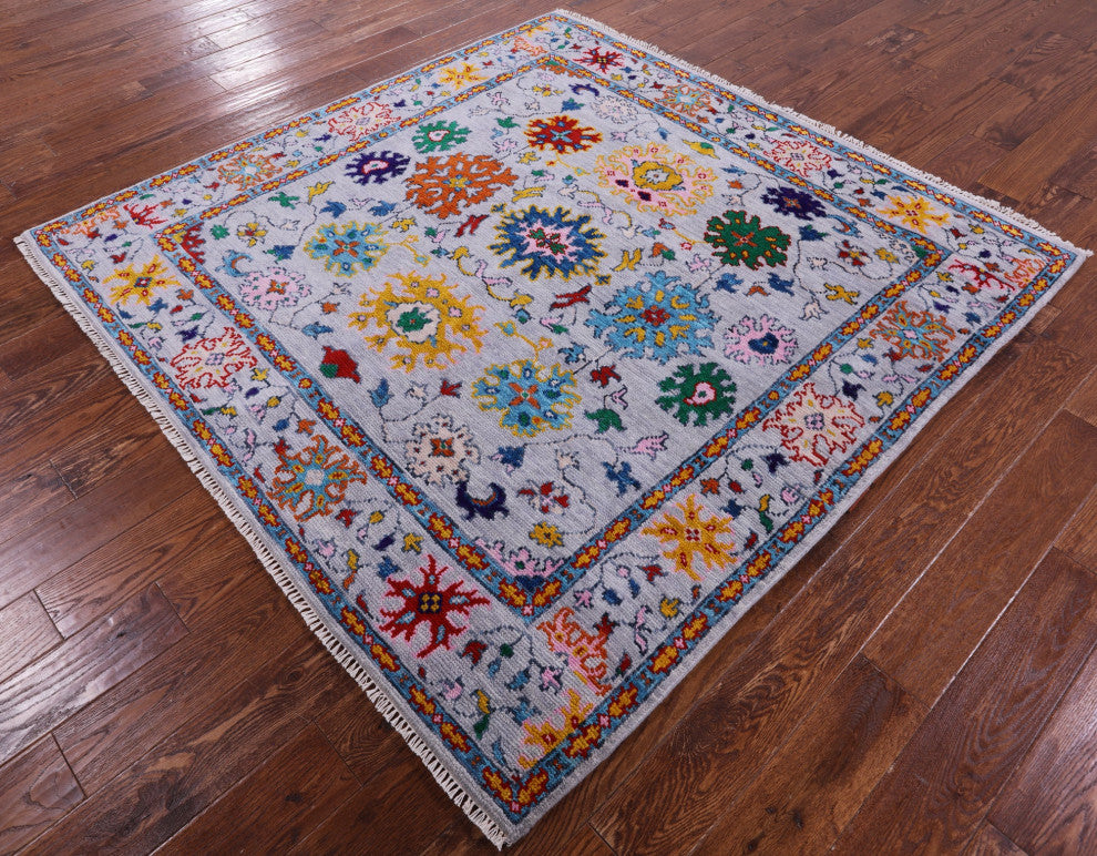 6' Square Turkish Oushak Hand-Knotted Wool Rug - Q14958