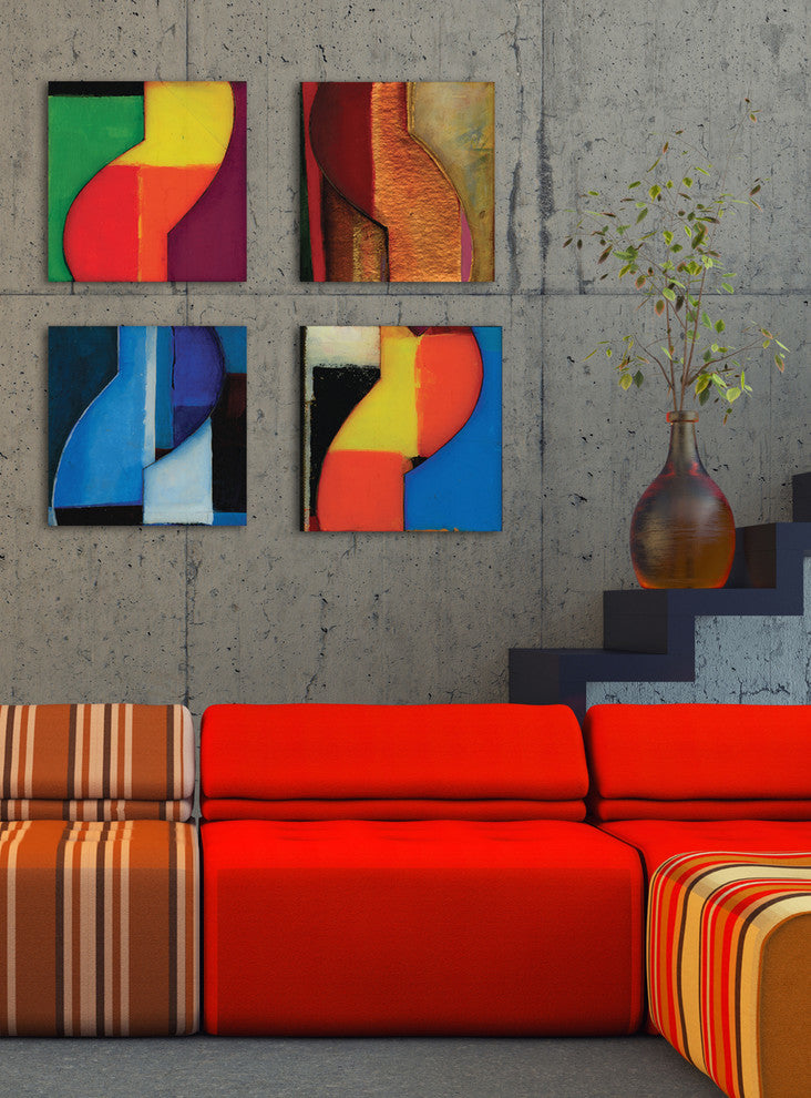 Modern Zig Zag Blue and Black, 17"x17", Stretched Canvas Wall Art