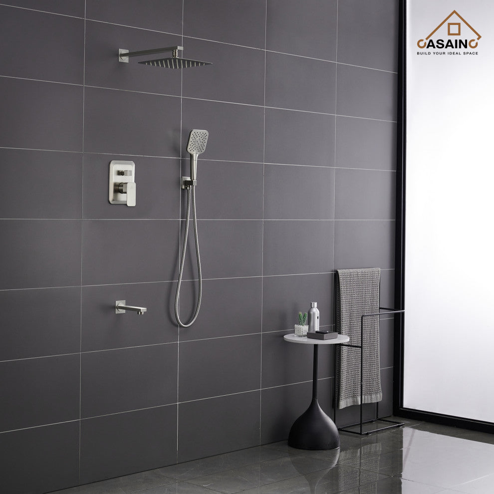 9inch Shower System Brushed Nickel Dual Head Waterfall Shower Bar System, Brushed Nickle