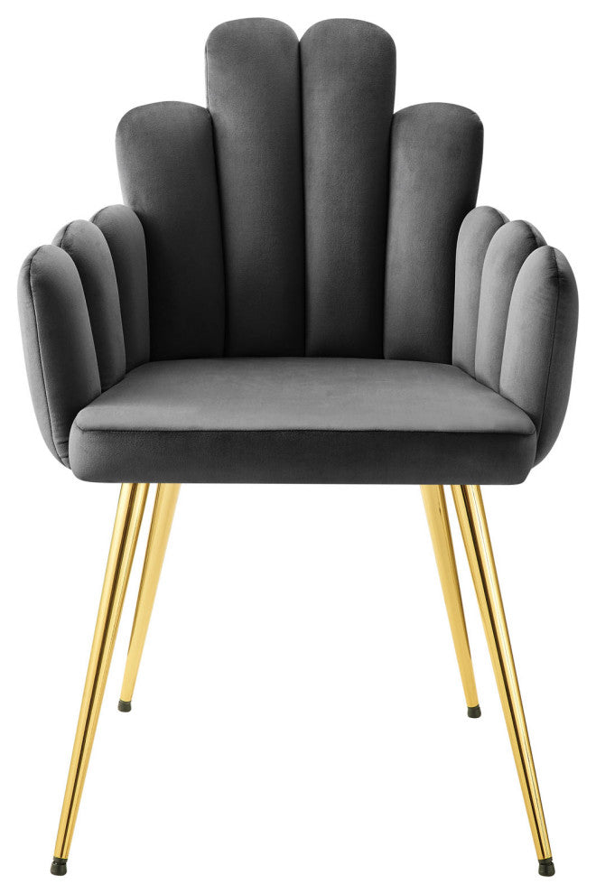 Dining Chair, Set of 2, Gold Gray, Velvet, Modern Cafe Bistro Hospitality
