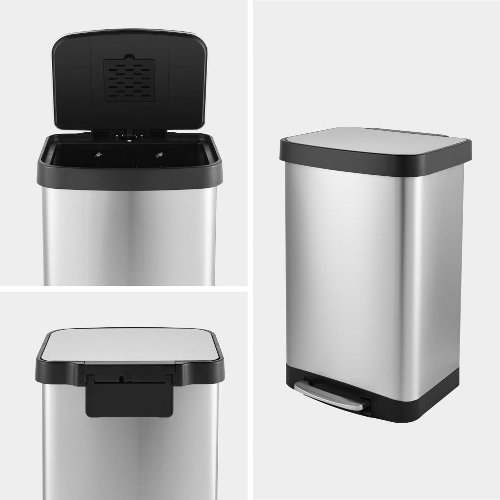 13 Gal./ 50 Liter Rectangle Shaped Step-On Stainless Steel Trash Can