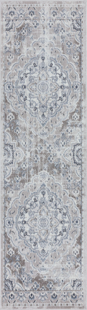 Harris Traditional Medallion Gray Runner Rug, 2' x 7'