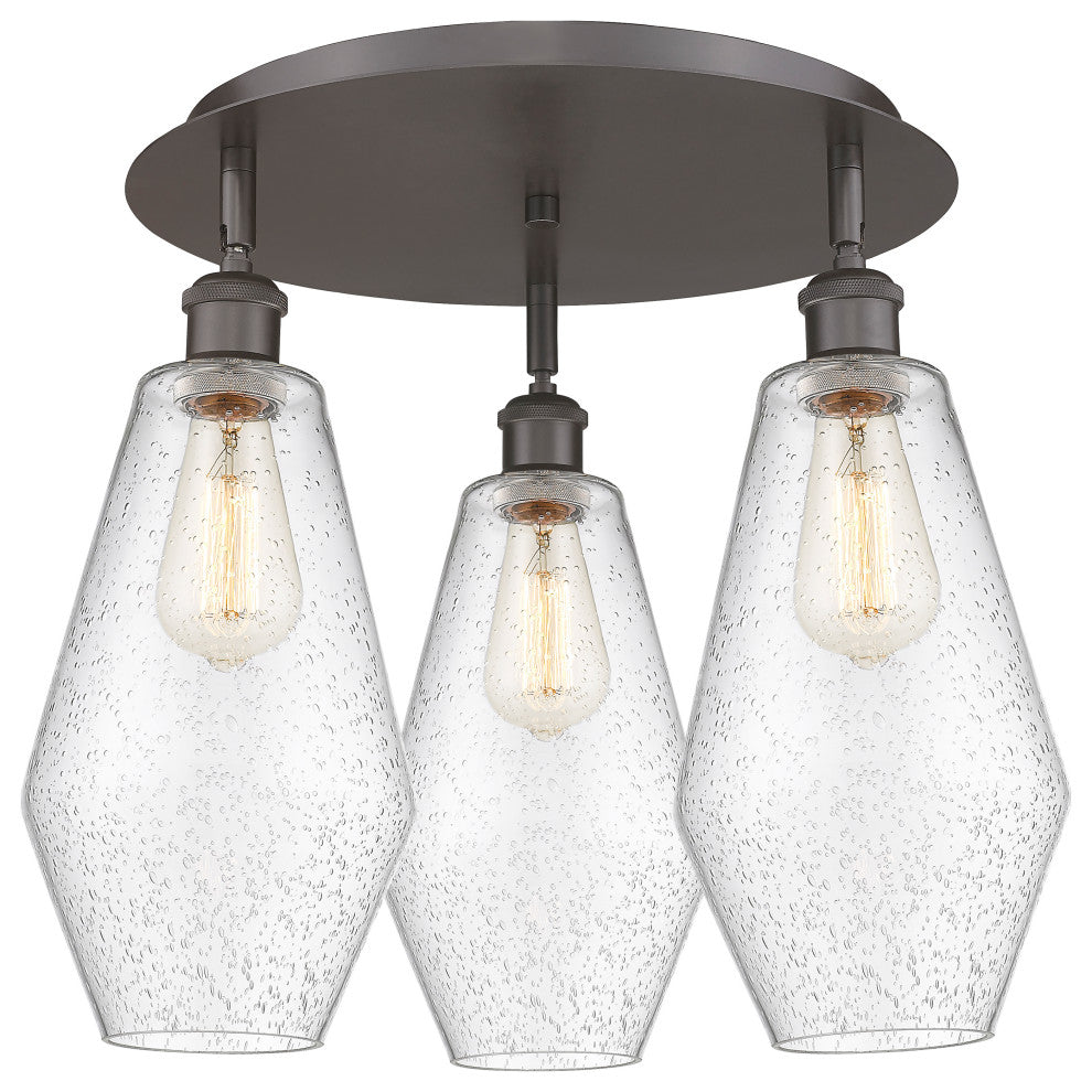 Cindyrella-3 Light 19" Flush Mount-Oil Rubbed Bronze, Seedy Glass Shade