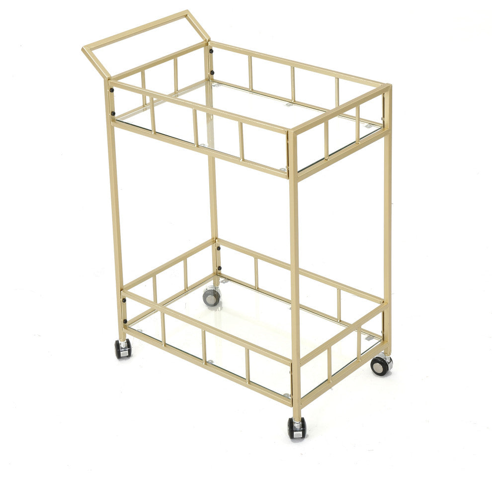 GDF Studio Alice Outdoor Modern Bar Cart with Tempered Glass, Gold