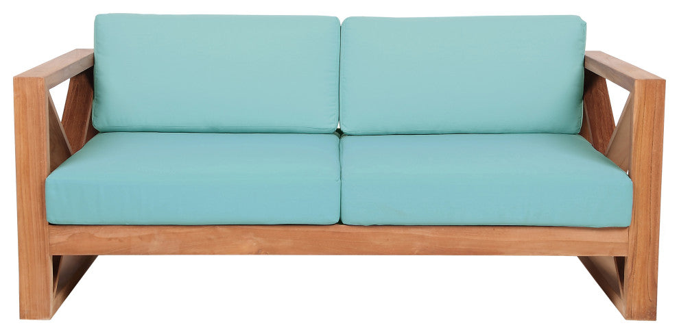 Anguilla Waterproof Fabric Upholstered Outdoor Loveseat, Blue