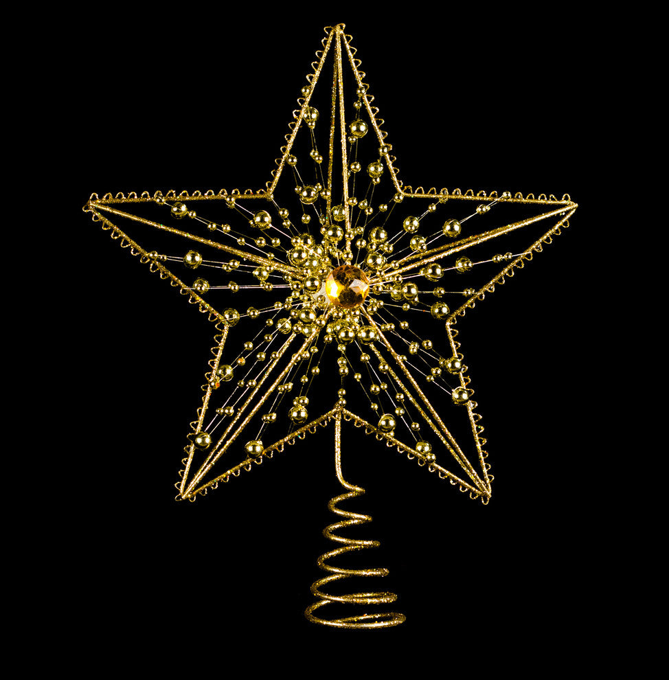 10" Metal Jeweled Gold Star Tree Topper