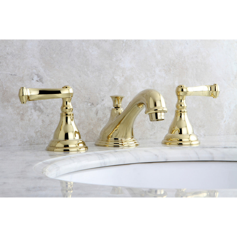Kingston Brass Widespread Bathroom Faucet With Brass Pop-Up, Polished Brass