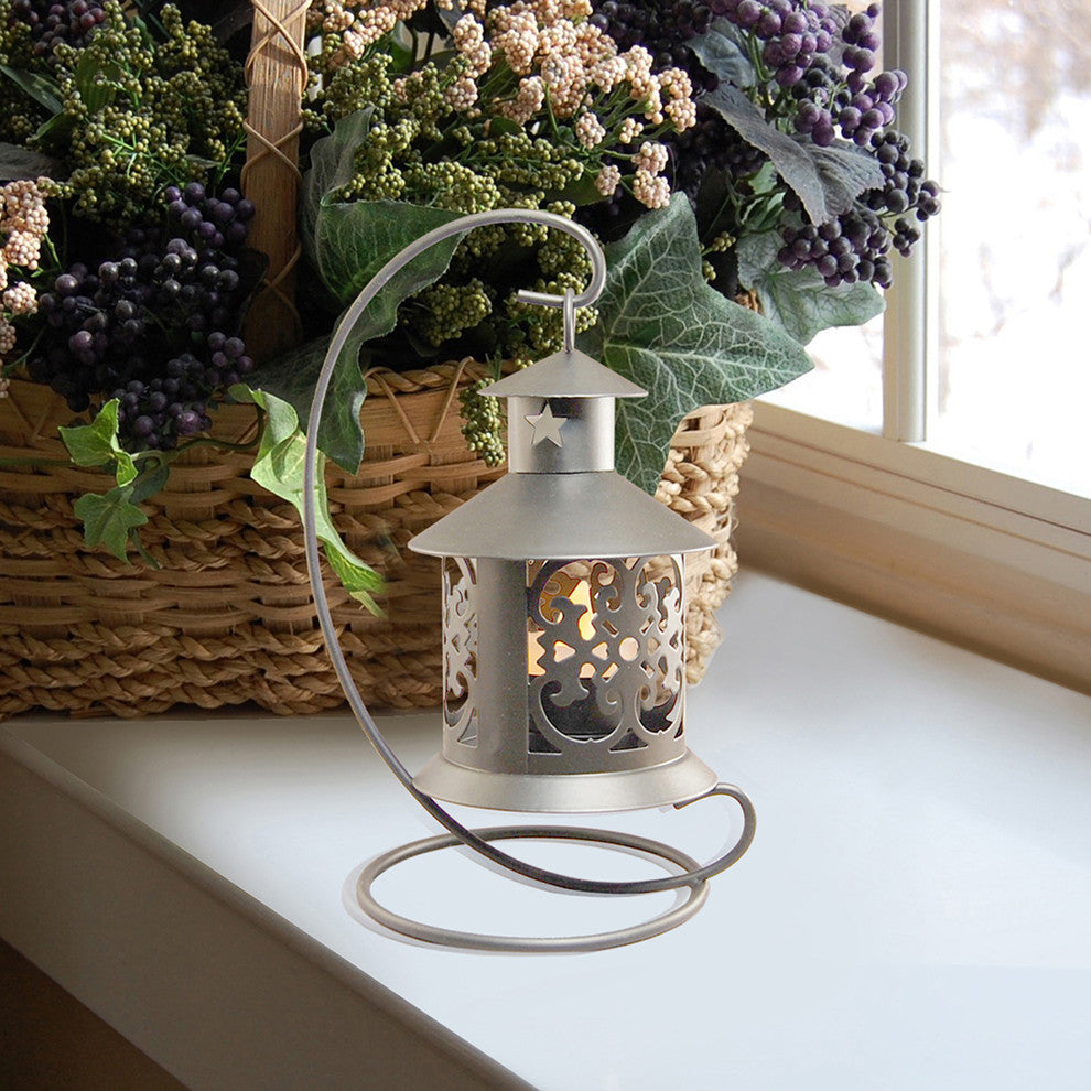 Metal Tabletop Lanterns, Silver, Set of 2