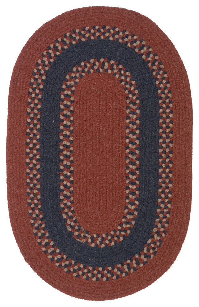 Colonial Mills Corsair Banded Oval Braided Rug, Red, 6x8