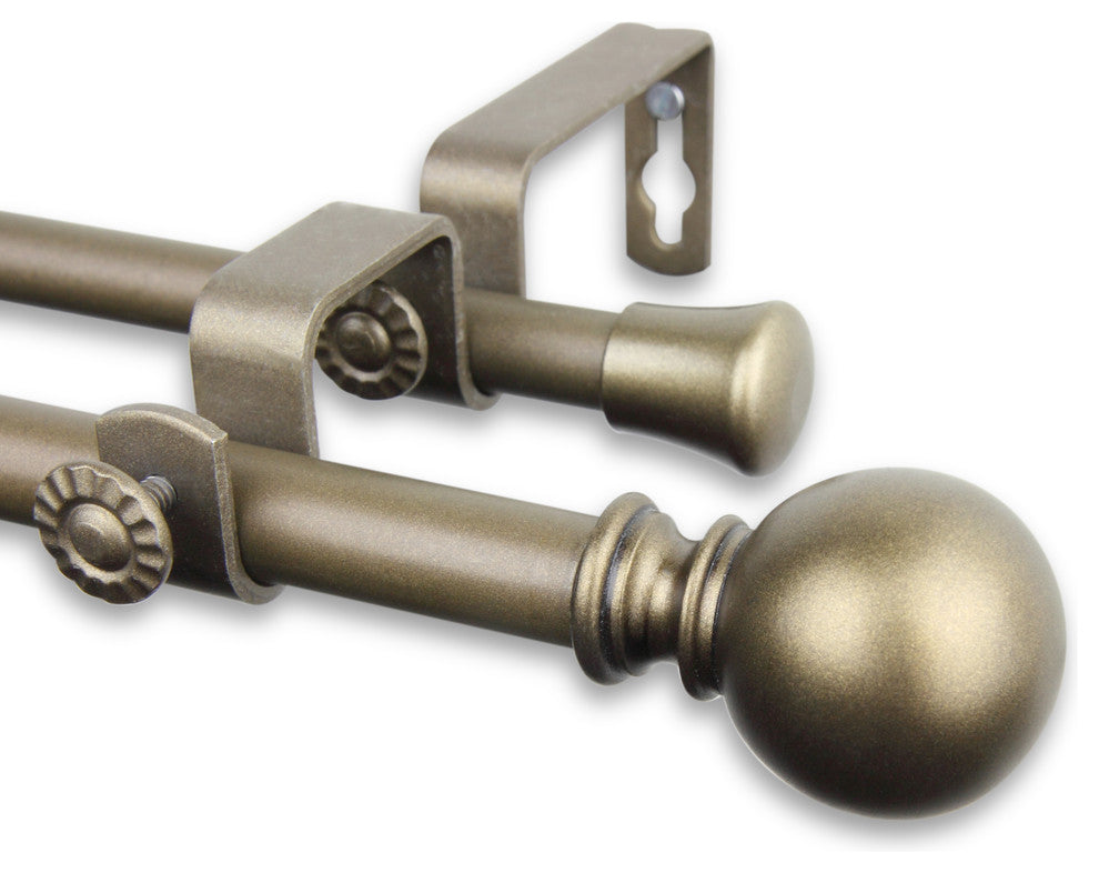 Luna Double Curtain Rod 5/8"WW 28-48"D, Antique Gold