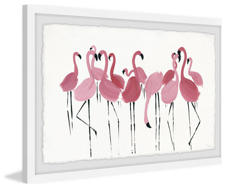 "Flamingo Squad" Framed Painting Print, 12"x8"