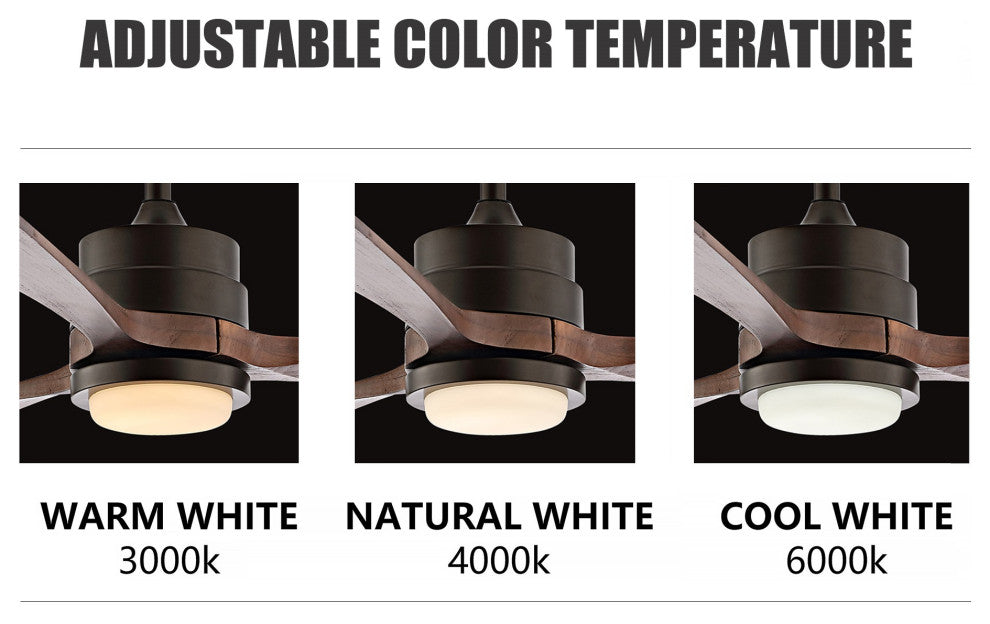 52" 3-Blade LED Ceiling Fan With Remote Control and Light Kit, Natural Bronze