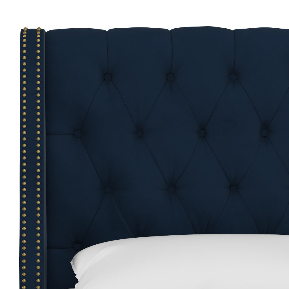 Williams Twin Nail Button Wingback Headboard, Velvet Ink