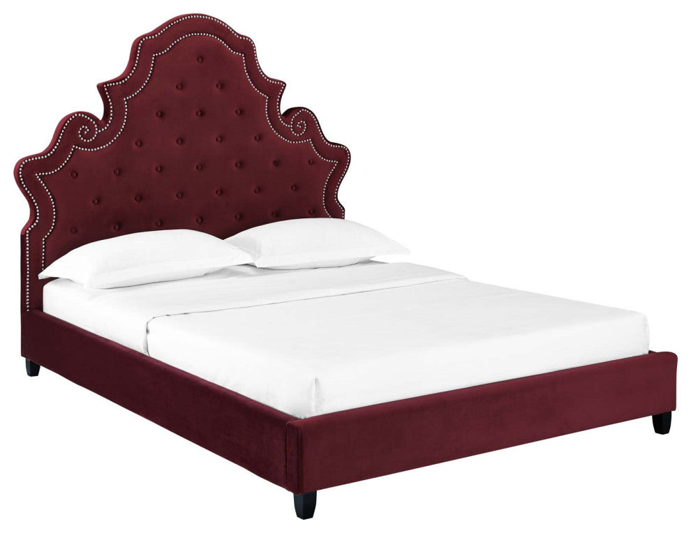 Valentina Queen Tufted Nailhead Performance Velvet Platform Bed by Modway