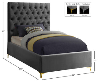 Cruz Velvet Upholstered Bed, Gray, Twin
