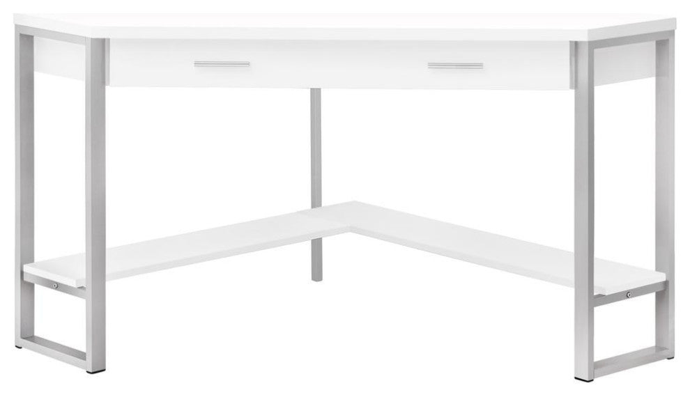 Computer Desk Storage Drawers 42"L Work Laptop Metal Laminate White Grey