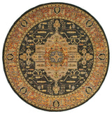 Adeline Bordered Center Medallion Gold and  Charcoal Area Rug, 7'10" RND
