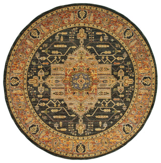 Adeline Bordered Center Medallion Gold and  Charcoal Area Rug, 7'10" RND