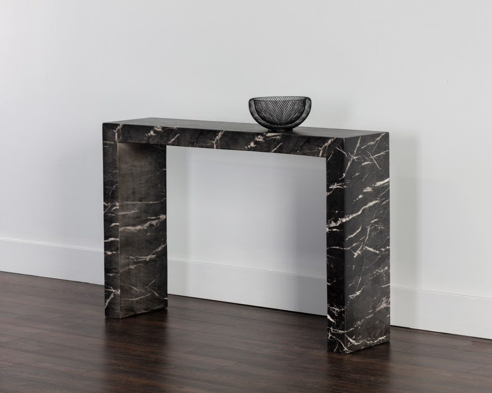 Axle Console Table, Marble Look, Black