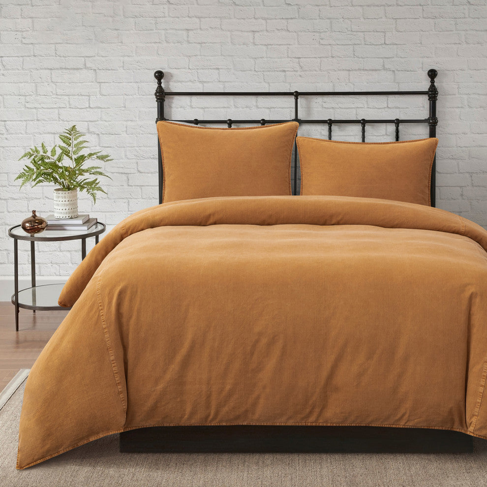 Stonewashed Cotton Canvas Duvet Cover Set, 3PC, Terracotta, Super King