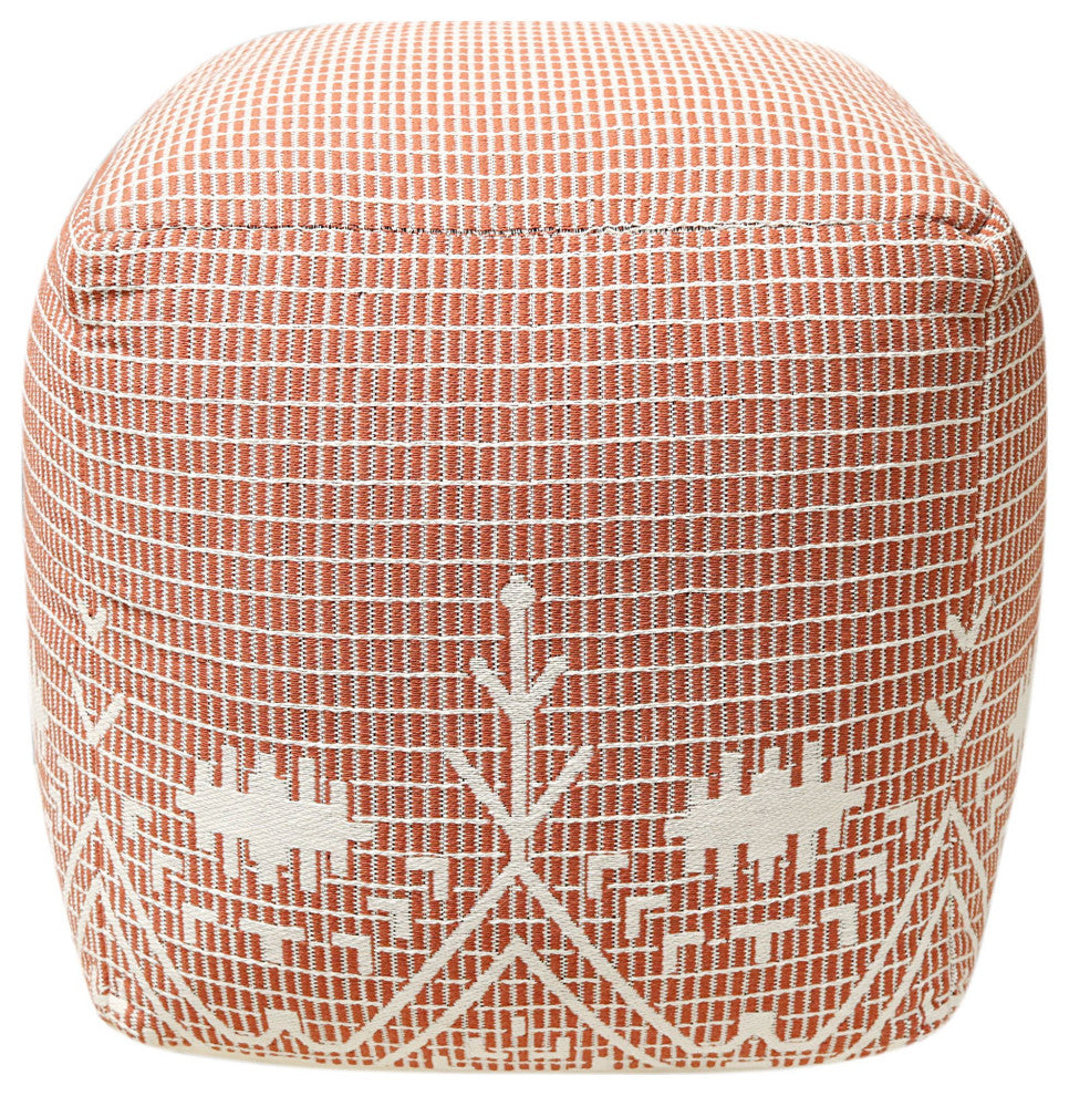White Machine Woven Kenton Pouf, 18" Cube