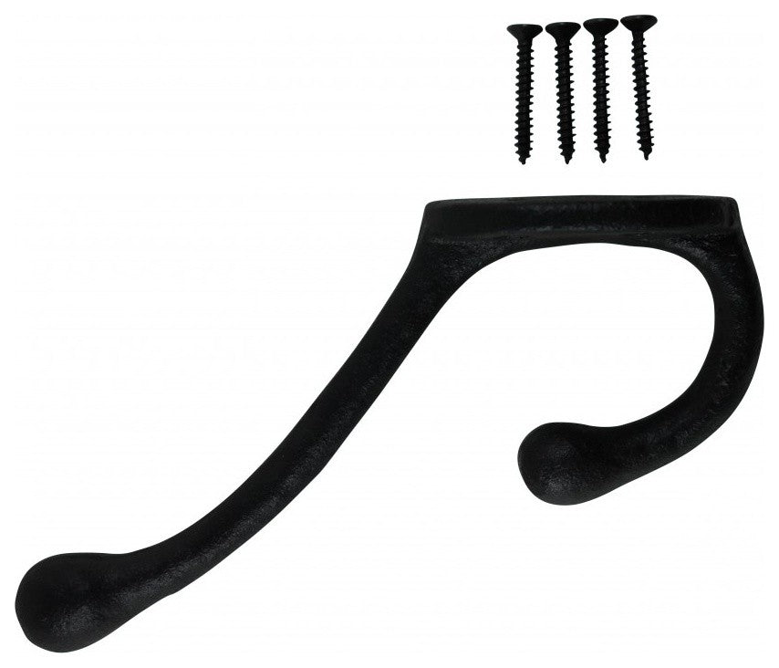 6 Wrought Iron Double Hook Black for Coats Towels Robes |