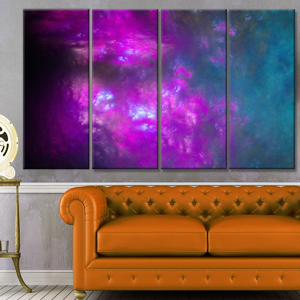 Purple Blue Starry Fractal Sky, Abstract Canvas Art Print, 48"x28", 4 Panels
