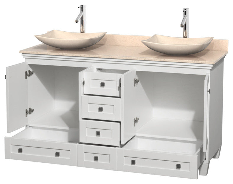Acclaim Vanity, White, 60", Arista Ivory Marble, Ivory Marble