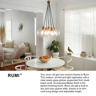 Lark Rumi 24.5" Med Single Tier Chandelier, Lacquered Brass + Clear Seedy Glass