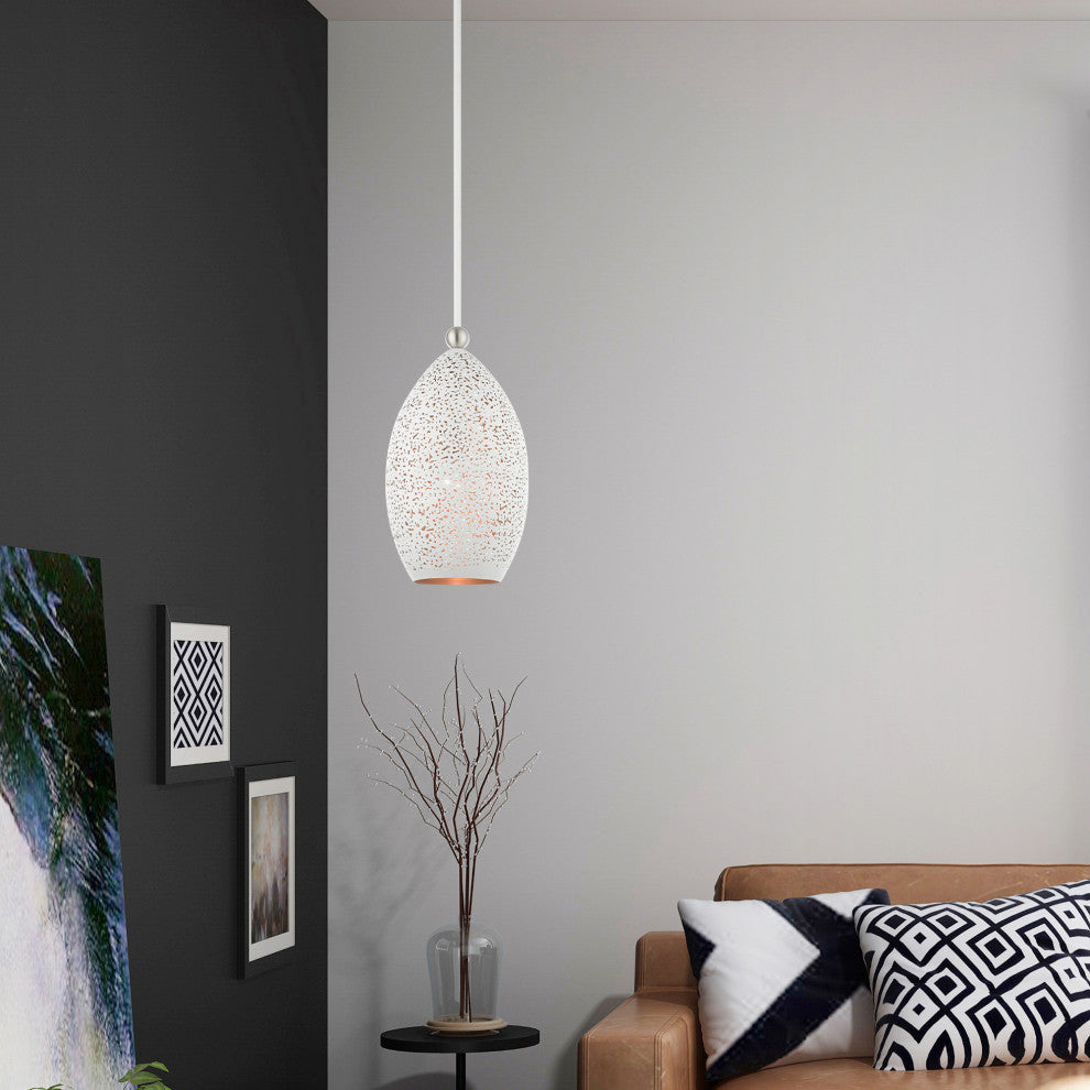 Livex Lighting Charlton 1 Light White With Brushed Nickel Accents Pendant