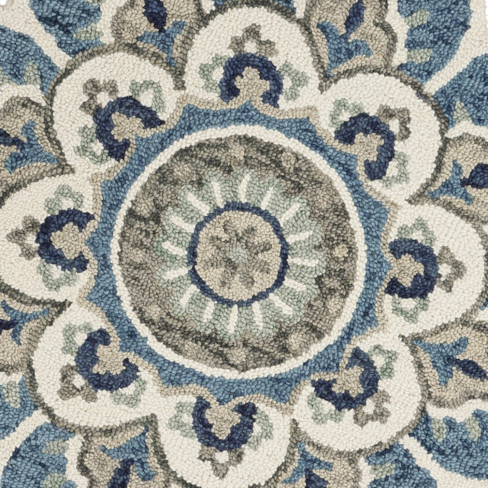 6" Round Blue Modern Floral Area Rug