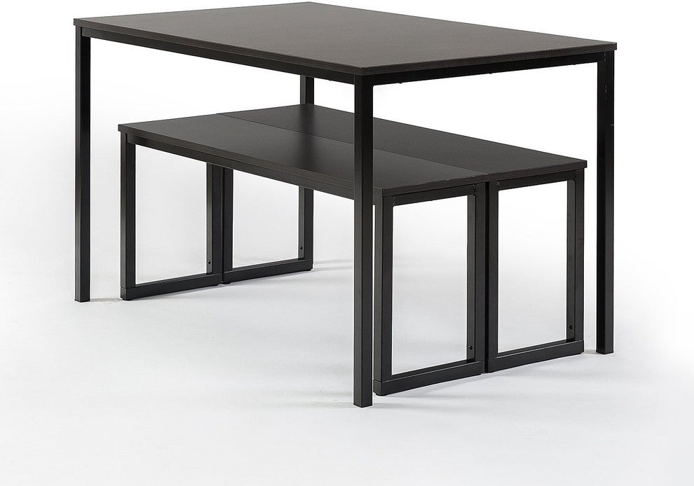 Modern Dining Table With Benches, 3-Piece Set, Espresso