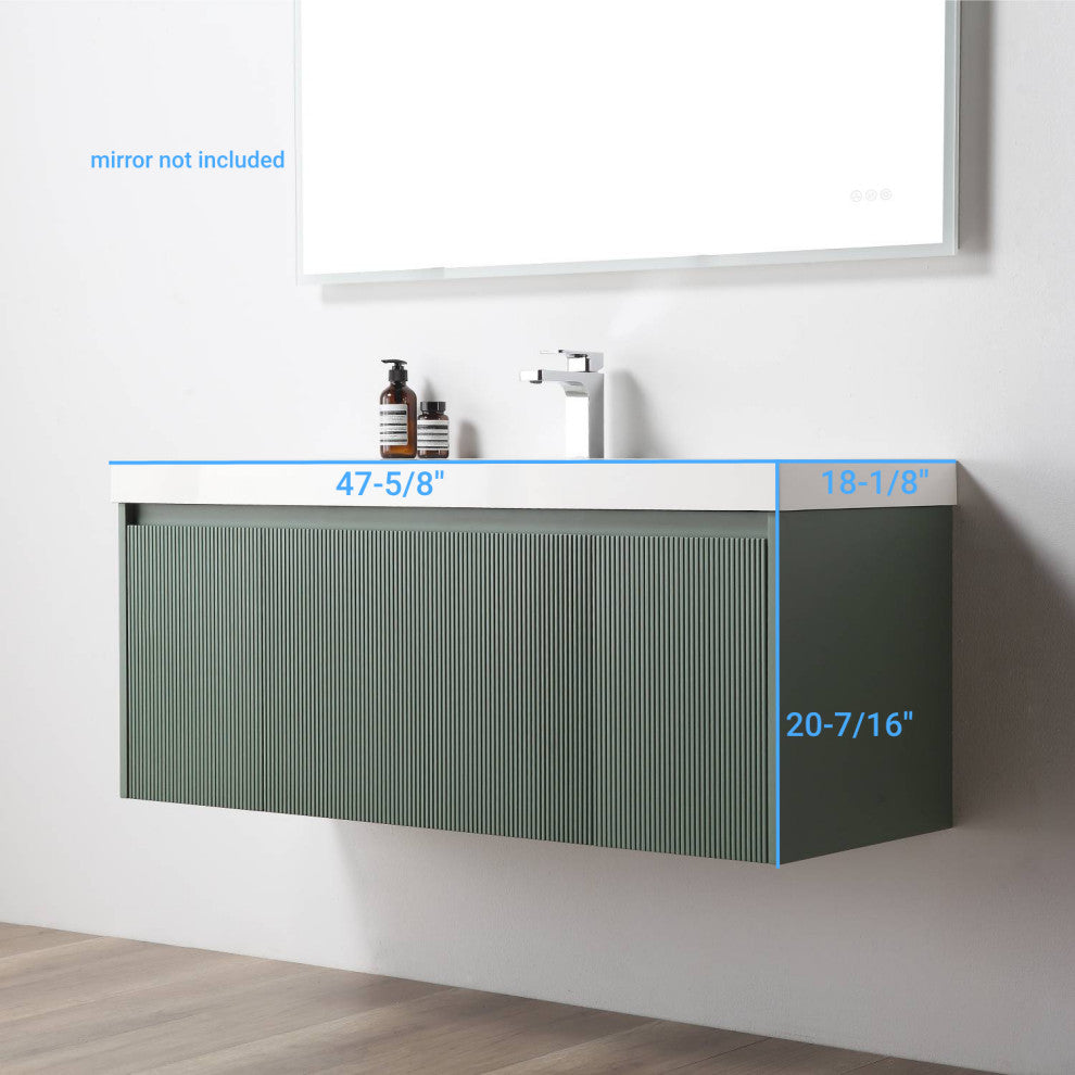 Floating Bathroom Vanity with Sink, Wall Mounted Vanity, Green, 48" W/ Single Sink